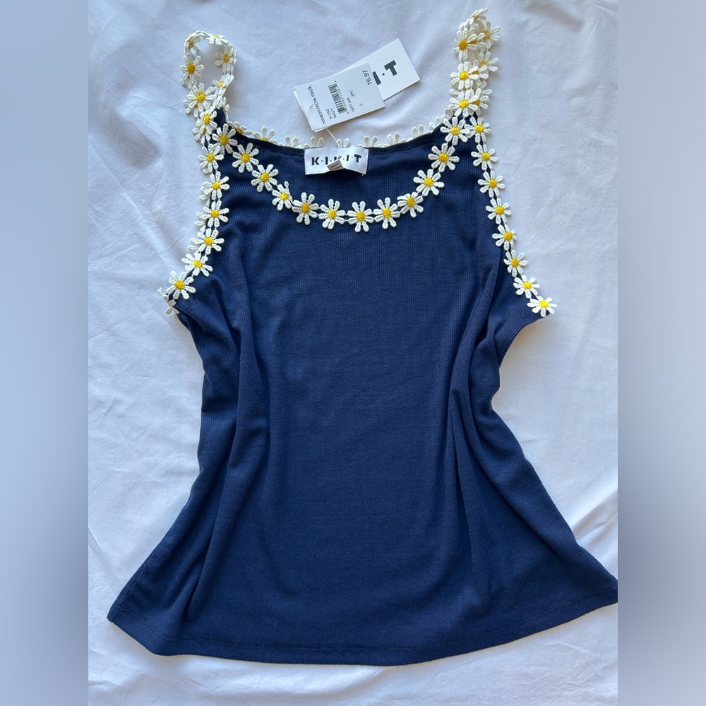 KIKIT Navy Blue floral strap top camisole Size: LARGE NWT